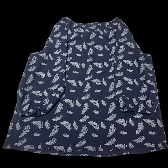 NYCC Women’s Blouse Size L Dark Blue White Feather Print - Picture 2 of 4